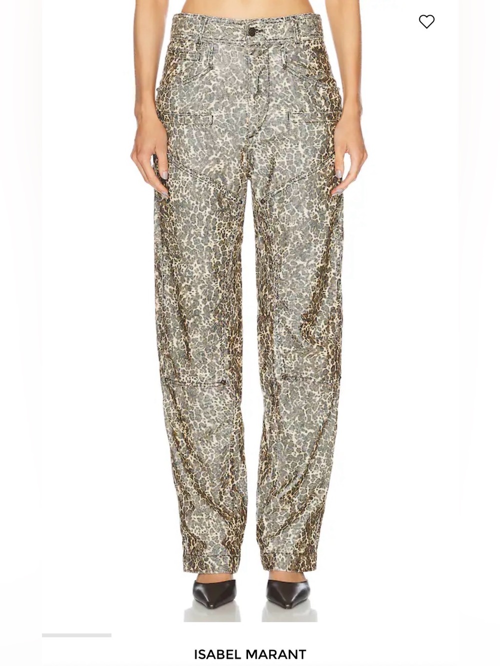 Isabel Marant Emmy Leopard Print Barrel Leg Denim Trousers Pants FR 34 US 2